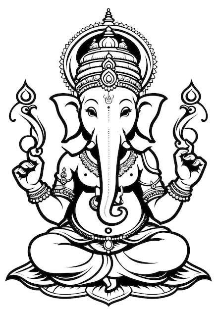 Photo cartoon style ganesha line art