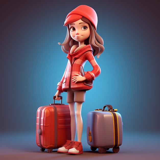 Девушка в мультяшном стиле с багажом