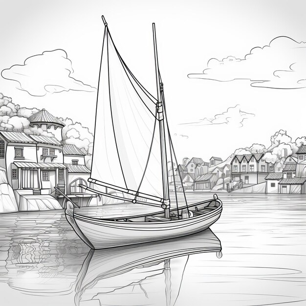 Photo cartoon style gondola sailing on calm waters