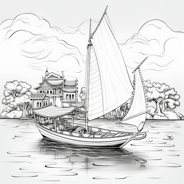 Photo cartoon style gondola sailing on calm waters