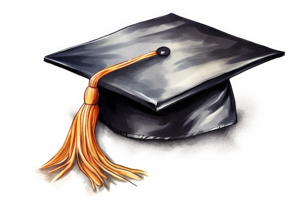 Cartoon Style Graduation Cap on White Background AI generated