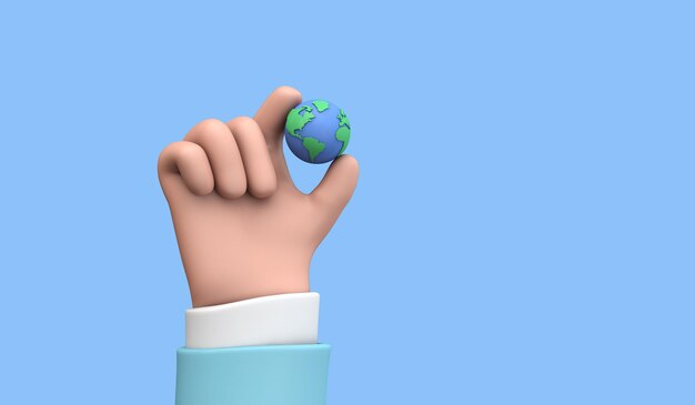 Cartoon style hand holding a planet earth earth day concept d render