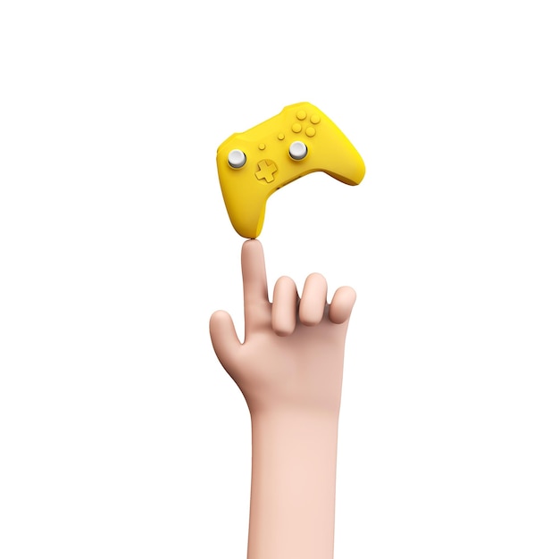 Cartoon style hands holding a video game controller d\
rendering