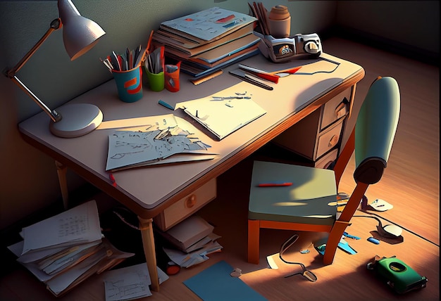 Photo cartoon style home office interior