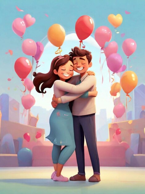 Photo cartoon style hugging day celebration