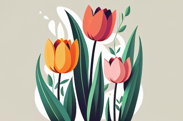 Cartoon style illustration of flowers for congratulation to women's Day or mother's day AI