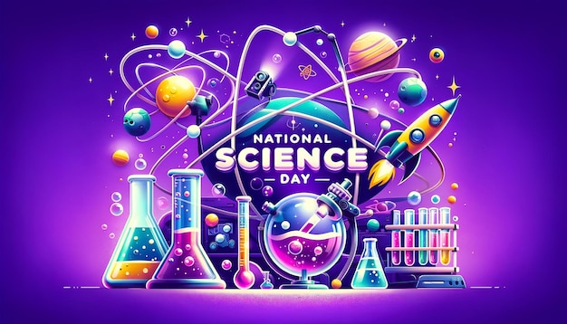 Photo cartoon style illustration for india national science day