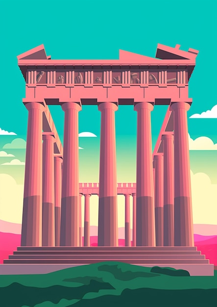 Photo a cartoon style illustration of a large building with columns generative ai