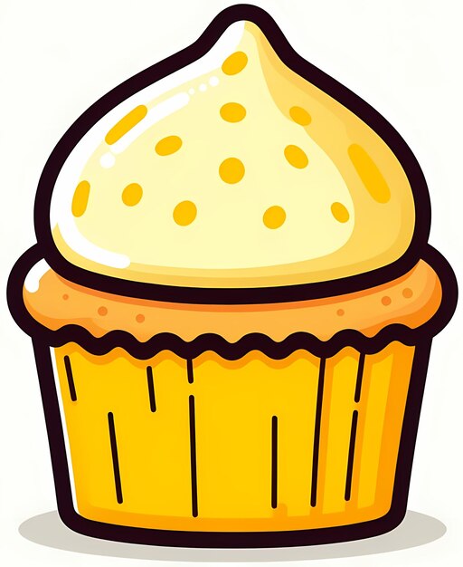Cartoon style illustration of lemon cupcake simple clean