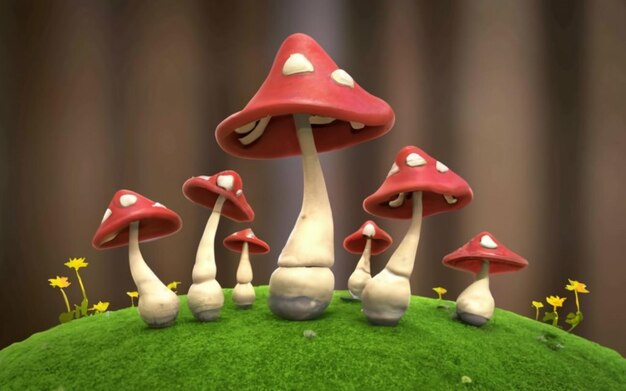 Cartoon style illustration of mushrooms