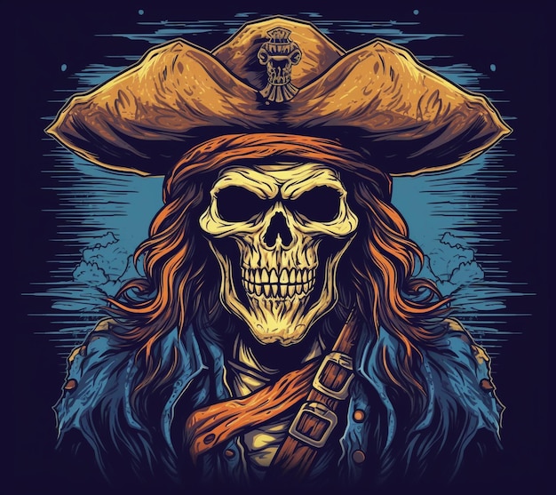 Фото Иллюстрация в стиле мультфильма с векторным логотипом черепа пирата на твердом фоне