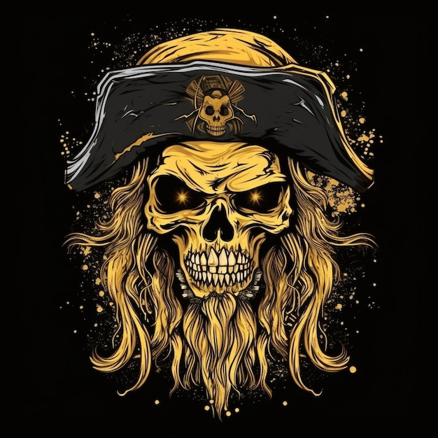 Photo cartoon style illustration of a pirate style skull vector logo on solid background