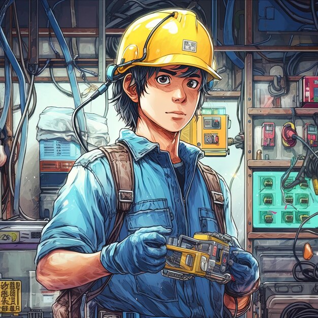 cartoon style of labor worker in factory