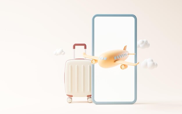 Cartoon style luggage with travel theme 3d rendering