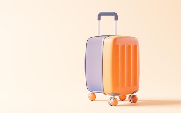 Photo cartoon style luggage with travel theme 3d rendering