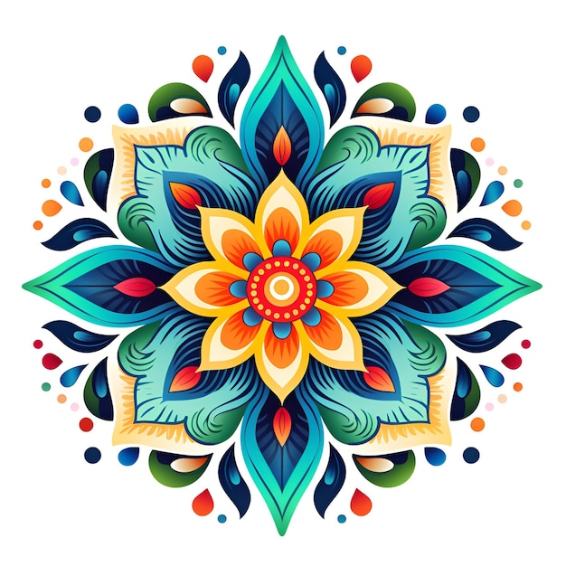 Cartoon style mandala pattern design on white background