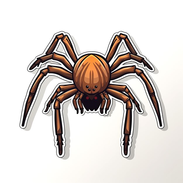 Foto adesivo di ragno arancione in stile cartone animato su sfondo bianco