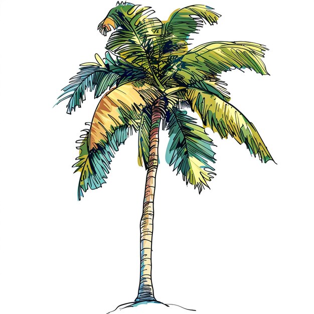 a cartoon style palm tree white background 8k