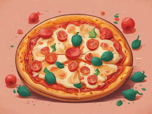 A cartoon style pizza