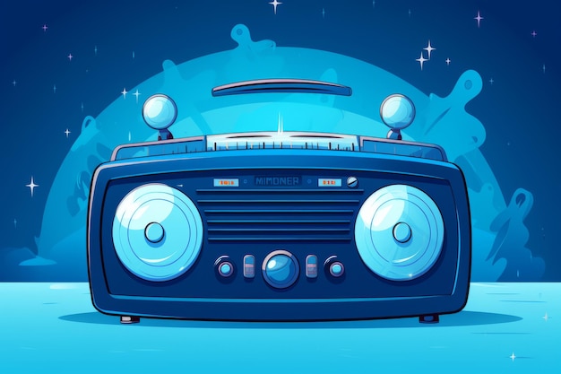 Foto radio in stile cartone animato su sfondo blu