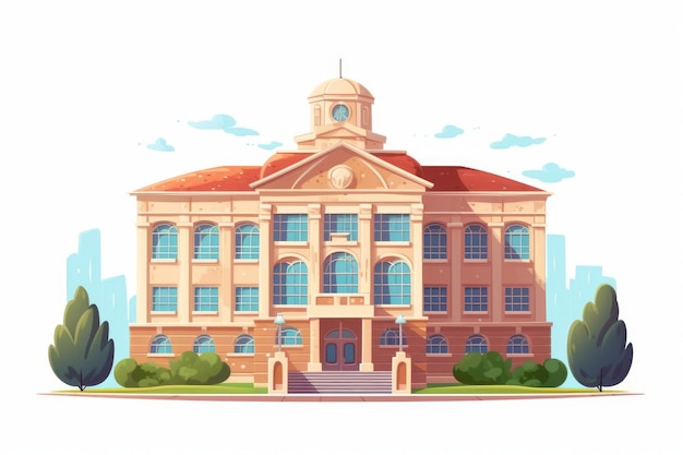 Cartoon Style School Building on White Background AI generated