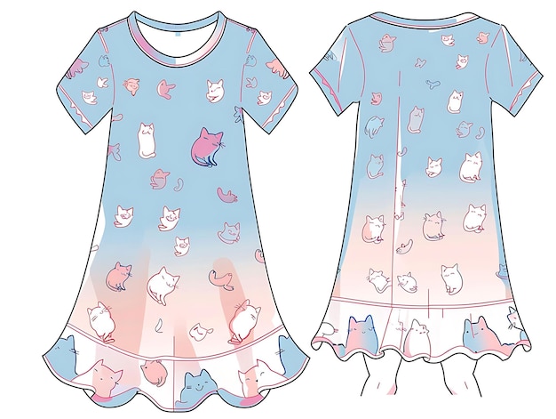 Photo a cartoon style shirt with a pattern of hearts and a cat on the front