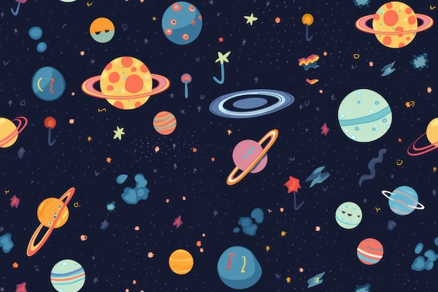 Cartoon style space planets Beautiful seamless pattern picture Generative AI