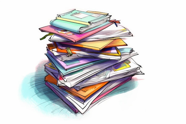 Premium AI Image | Cartoon Style Stack of Papers on White Background AI  generated