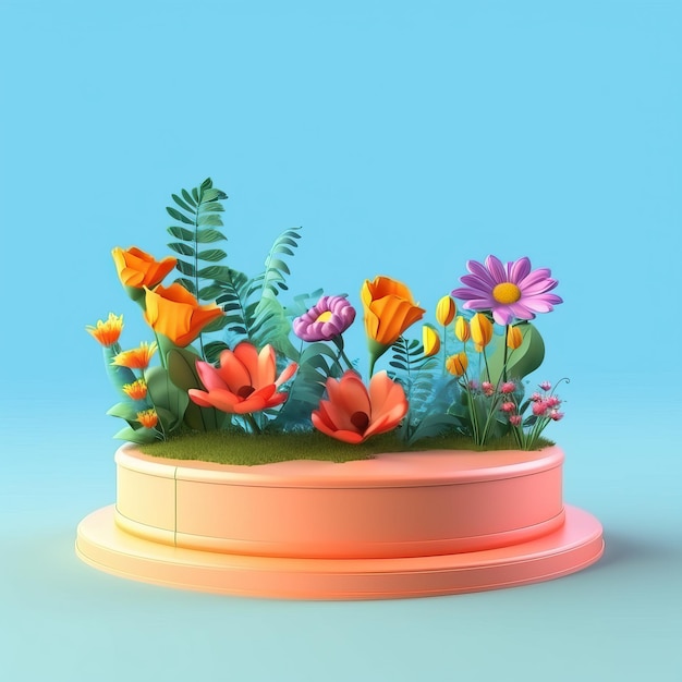 Cartoon style summer flowers ai generated image