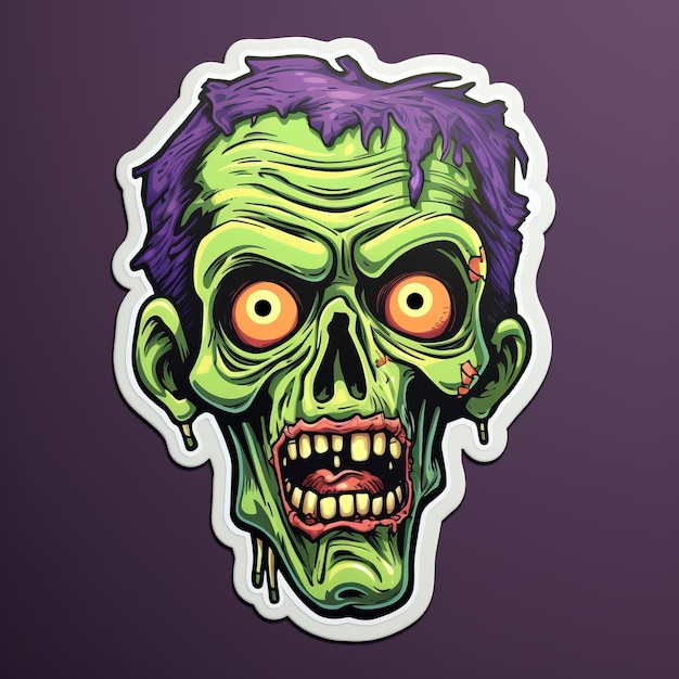 Foto sticker a testa di zombie in stile cartone animato ispirato all'illustrazione vettoriale di martin ansin