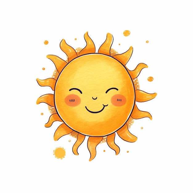 Cartoon sun with eyes and a smile on a white background generative ai