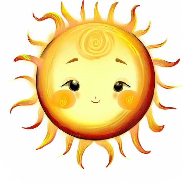 Cartoon sun with a smiley face on a white background.