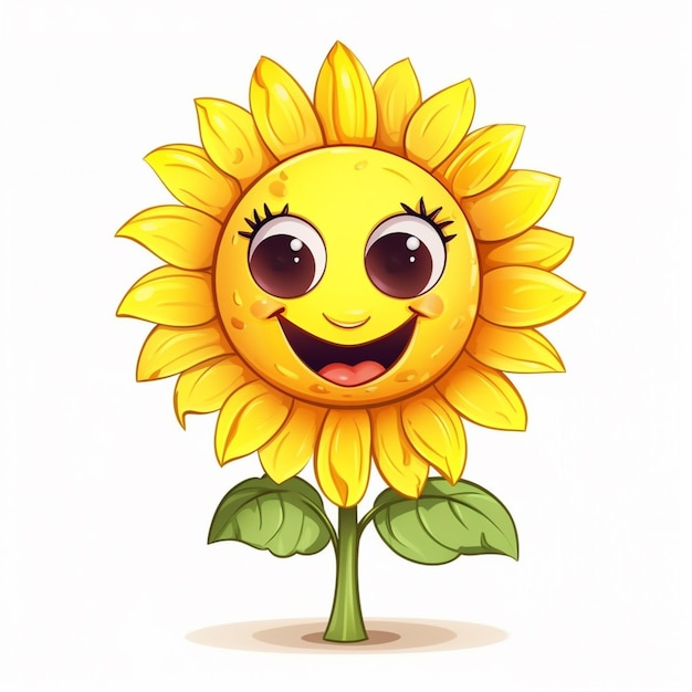 Photo cartoon sunflower with big eyes and a happy face generative ai