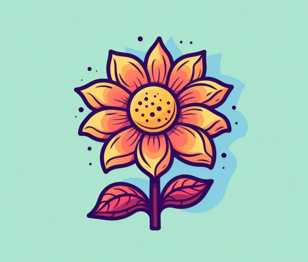 A cartoon sunflower with a blue background
