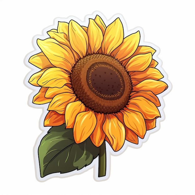 Photo cartoon sunflower with green leaves and a brown center generative ai