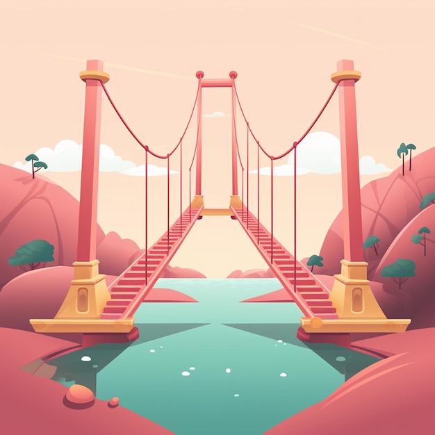 Photo cartoon suspension bridge 3d