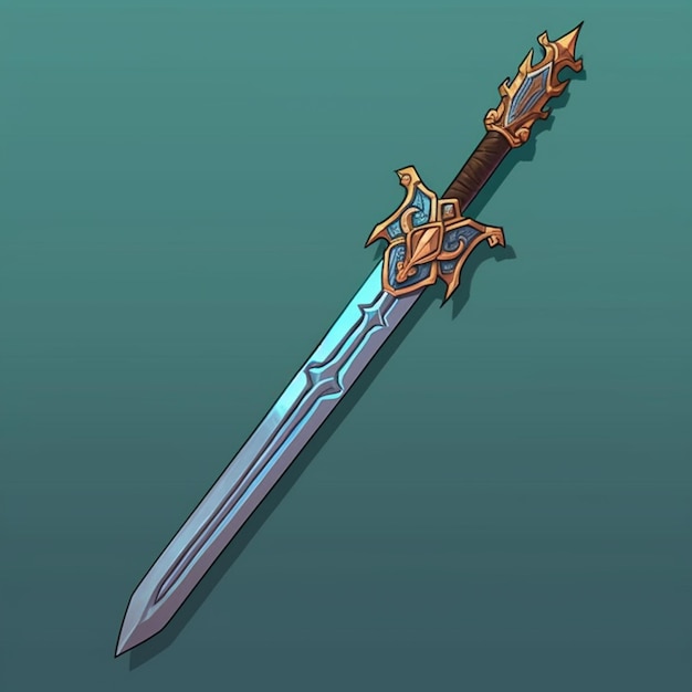 A cartoon sword with a gold and blue design on it generative ai