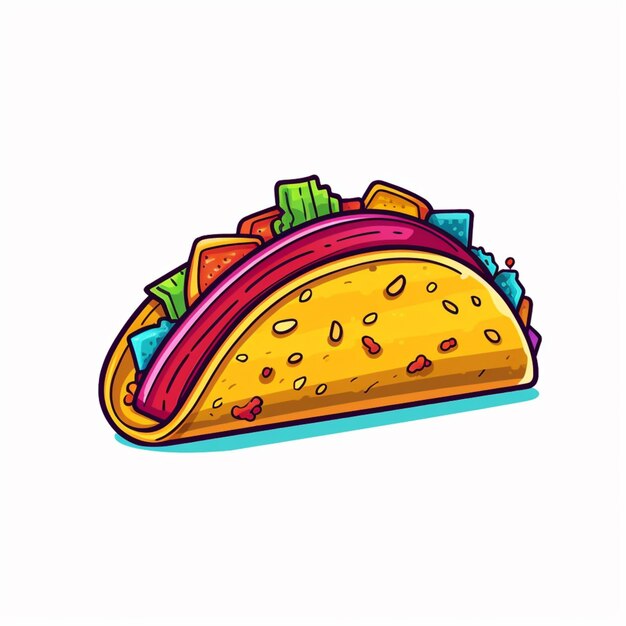 Photo cartoon taco with different toppings on it on a white background generative ai