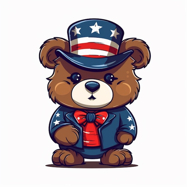 Cartoon teddy bear dressed in a patriotic outfit and hat generative ai