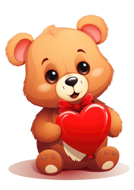 Photo a cartoon of a teddy bear holding a heart shaped balloon