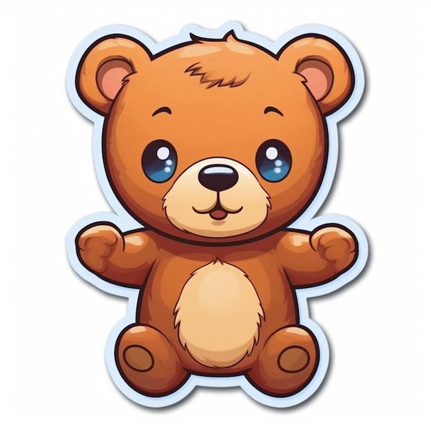 A cartoon teddy bear with blue eyes.