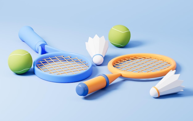 Cartoon tennis and badminton 3d rendering Digital drawing