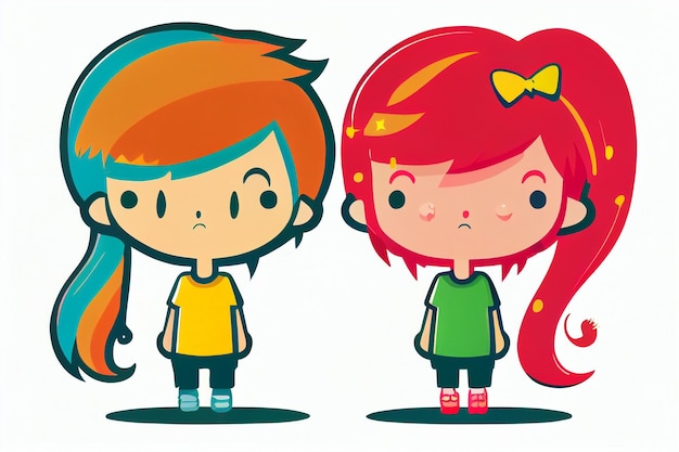 Photo a cartoon of three little girls with different hair styles.