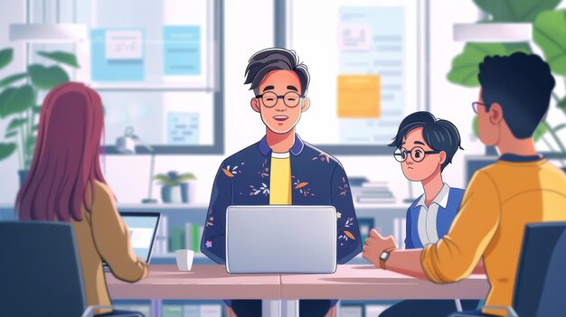 Photo a cartoon of three people working at a computer