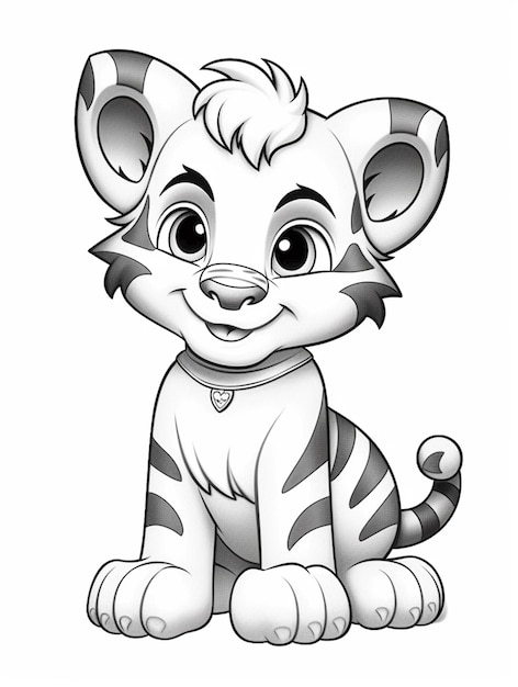 a cartoon tiger cub sitting down with a collar on generative ai