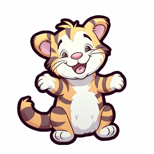 Photo cartoon tiger cub sitting on its hind legs and smiling generative ai