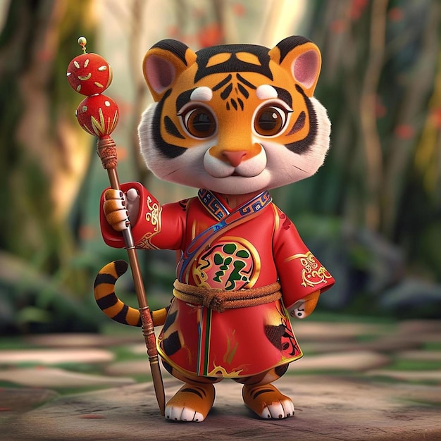 a cartoon tiger dressed in a chinese costume