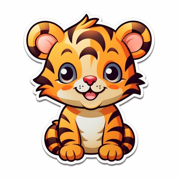cartoon tiger sitting down with big eyes and a big smile generative ai