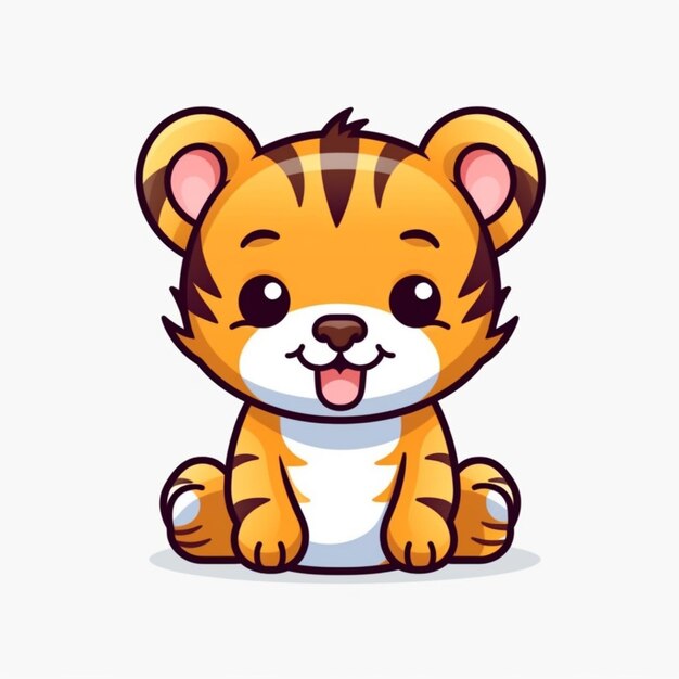 Фото Мультфильмный тигр сидит с высунутым языком