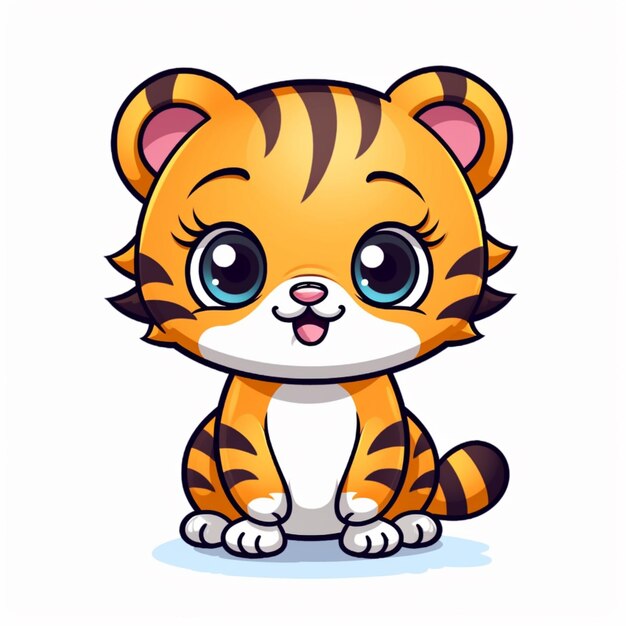 мультфильм тигр сидит на земле с большими глазами генеративный ай